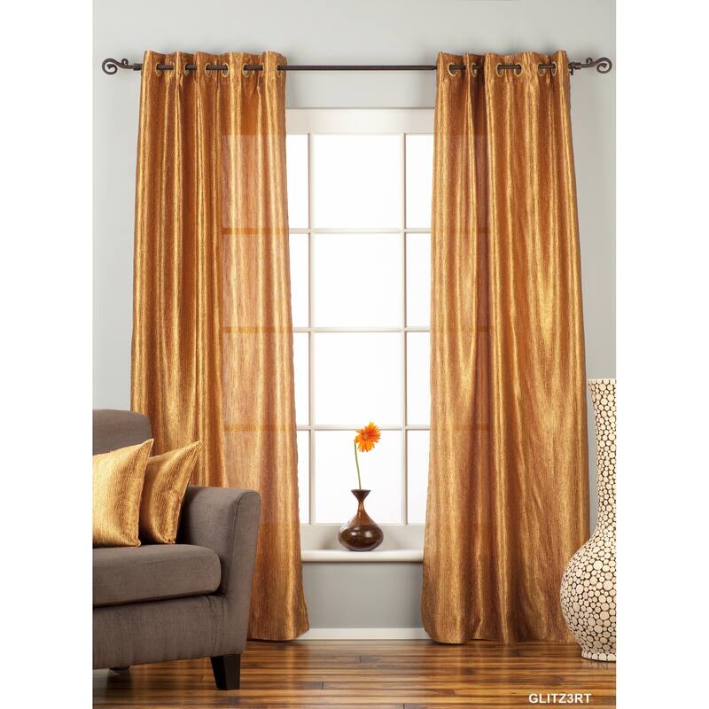 Gingery Gold Ring / Grommet Top Textured Curtain / Drape / Panel - 84" - Piece - Brown - 84 Inches
