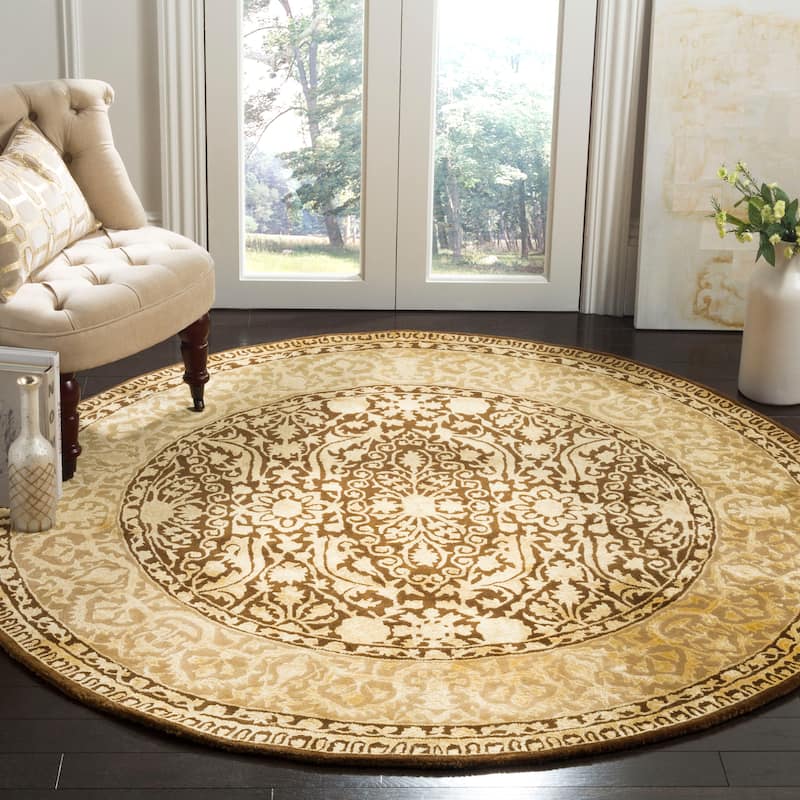 SAFAVIEH Handmade Silk Road Jalissa Traditional Oriental Wool Rug - 6' Round - Brown/Ivory