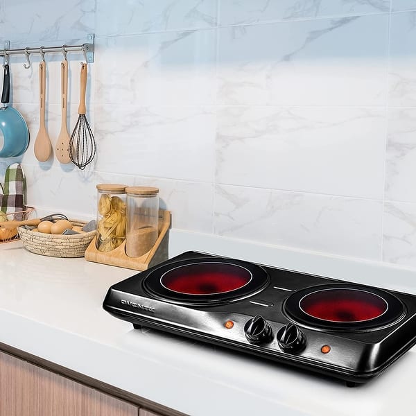 Ovente Countertop Infrared Burner 1500 Watts Ceramic Double Plate Cooktop