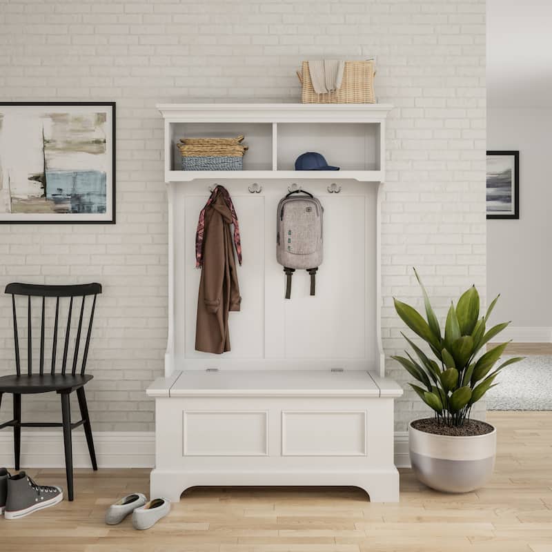 Homestyles Naples Off-White Wood Hall Tree - 40" x 19" x 64"
