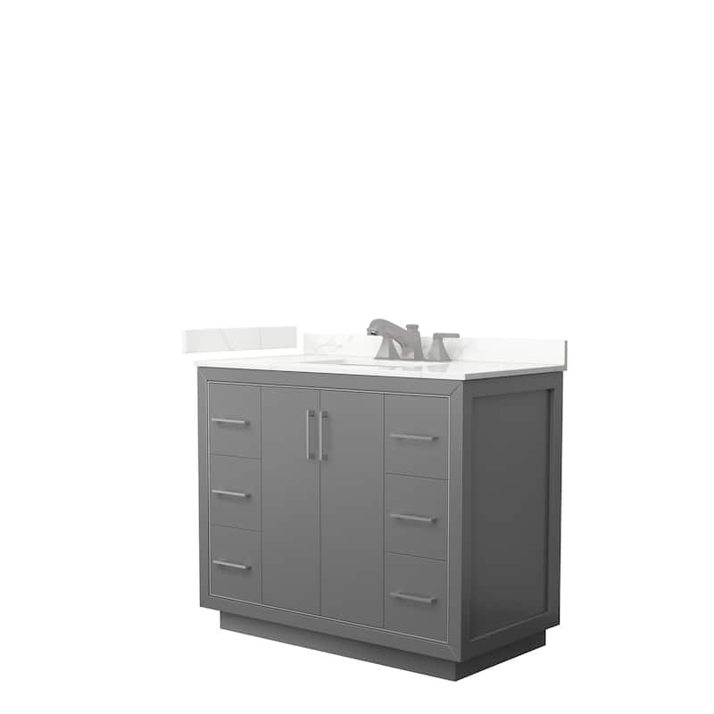 Icon 42-inch Single Vanity, Quartz Top - Dark Gray, Nickel Trim, Giotto Quartz Top