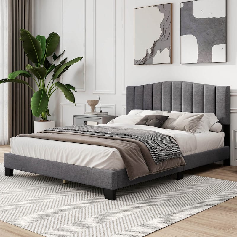 Costway Modern Upholstered Bed Frame Queen Size Platform Bed with