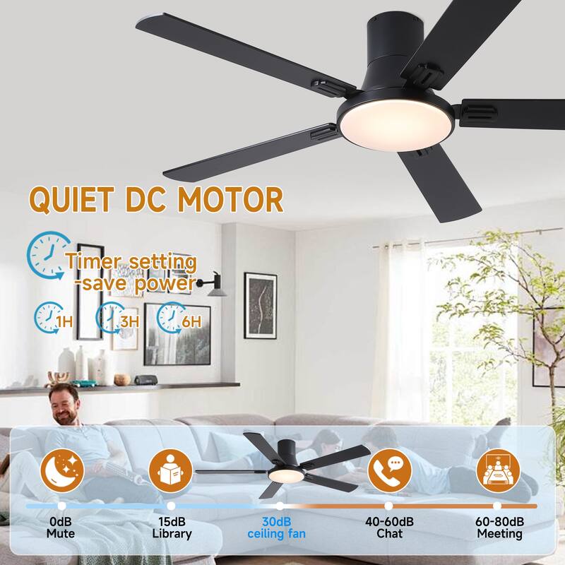 YUHAO AeroLite 48 in. Indoor White Low Profile Standard Ceiling Fan with Bright White Integrated LED Light Kit, Remote Included
