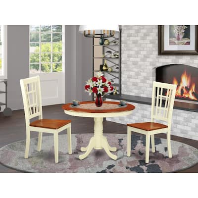 HomeStock 3-Pc Buttermilk and Cherry Solid Wood Top - Round Dining Room Set - Seats 4