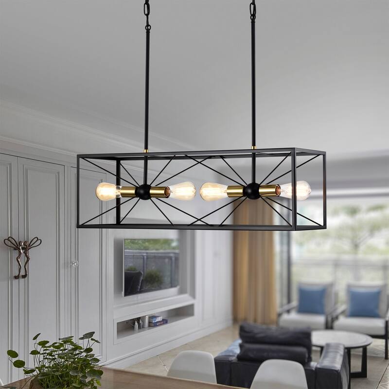 Judith 32 Inch Kitchen Island Ceiling Lighted Chandelier Modern-Contemporary Style Matte Black Finish 4-Light - N/A