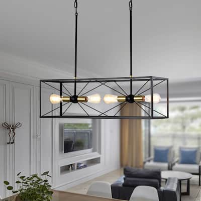 Judith 32 Inch Kitchen Island Ceiling Lighted Chandelier Modern-Contemporary Style Matte Black Finish 4-Light - N/A