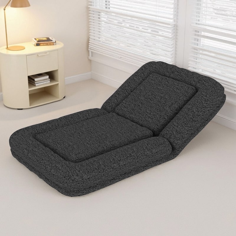 Folding Sofa Chair with 5 Adjustable Positions Plush Floor Lounge Chair for Gaming, Meditation, and Relaxation - Black