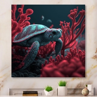 Designart Black And Red Deep Sea Turtle I Animals Turtle Canvas