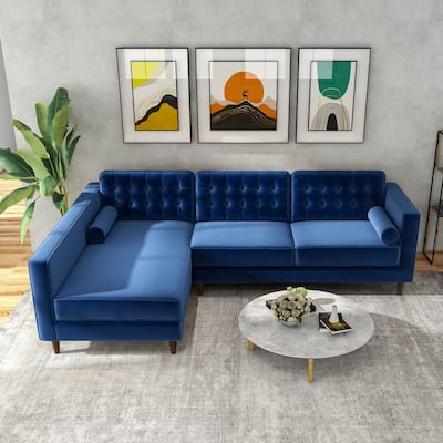 Ora Blue Tufted Modern Living Room Velvet Corner Sectional Sofa
