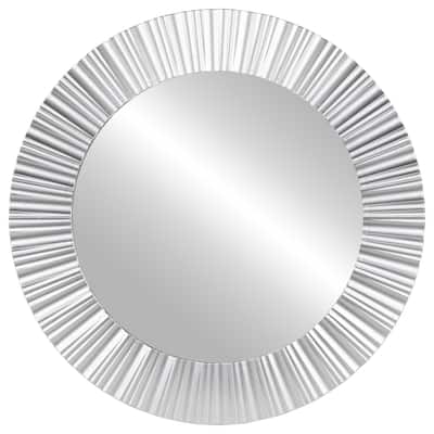 Contemporary Fluted Round Wall Mirror - 20" - Silver Finish