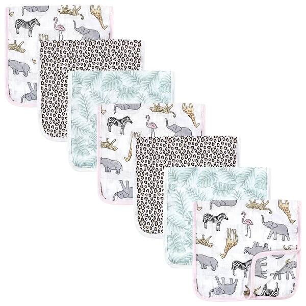 slide 1 of 1, Hudson Baby Infant Girl Muslin Burp Cloth 7pk, Modern Pink Safari, One Size - Modern Pink Safari - One Size