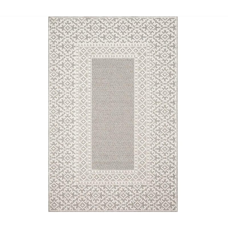 Alexander Home Denise Traditional Textured Indoor/ Outdoor Area Rug - 2'7" x 12'0" - Grey/ Ivory