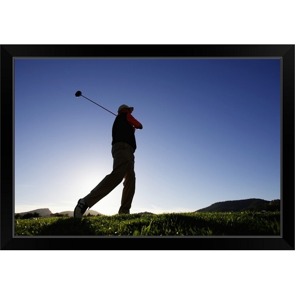 "Male golfer, low angle view" Black Framed Print