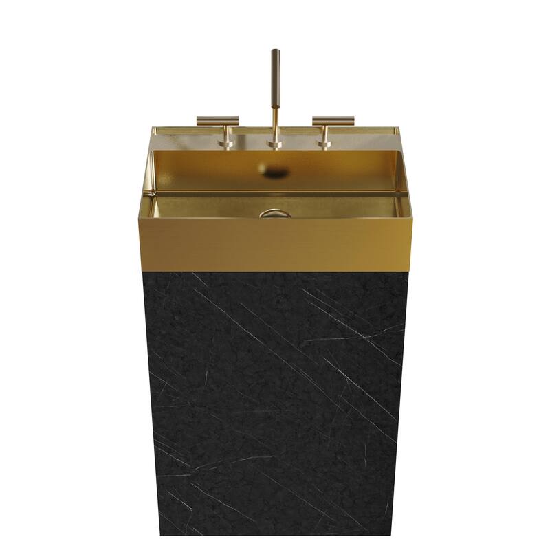Modern Marble Bathroom Vanity, Roca 20" Freestanding Cabinet with Brushed Gold Stainless Steel Integrated Sink