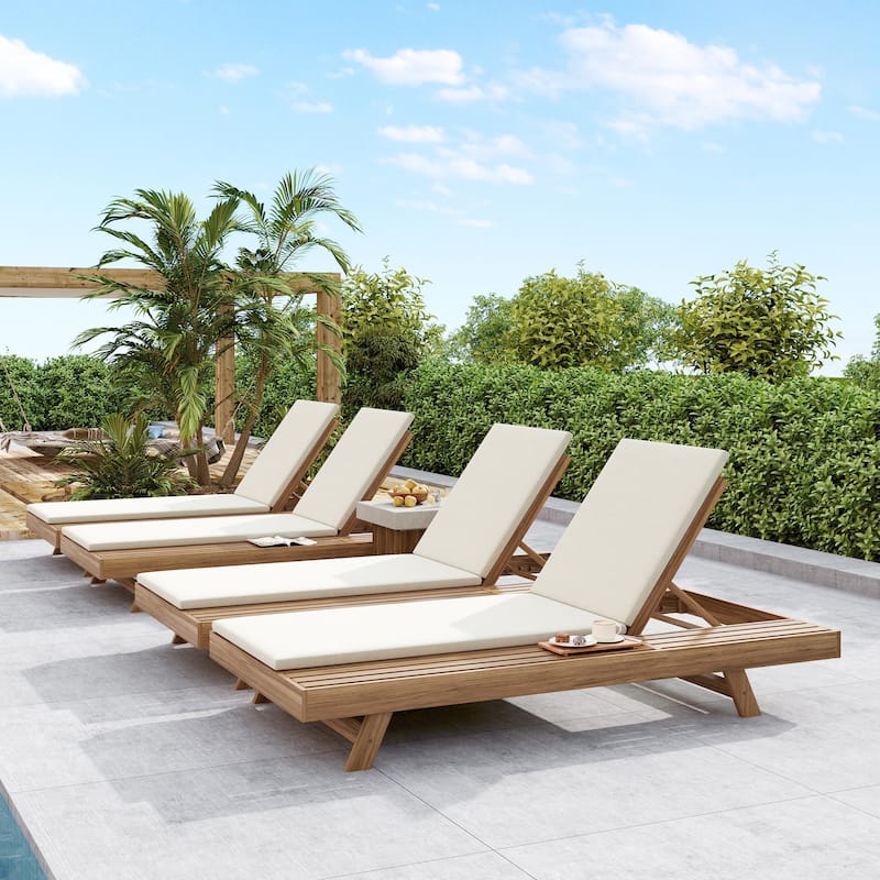 Christopher Knight Home - Maribel Modern Outdoor Acacia Wood 4-Position Adjustable Chaise Lounge with Water-Resistant Cushion