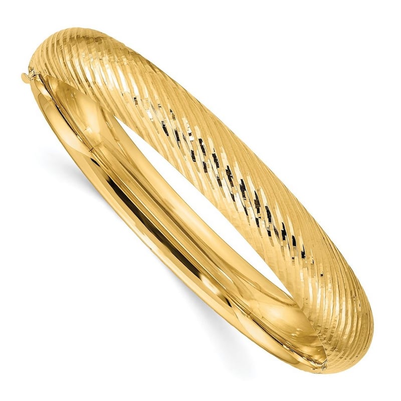 Curata 14k Yellow Gold 7/16 Textured Cuff Stackable Bangle Bracelet