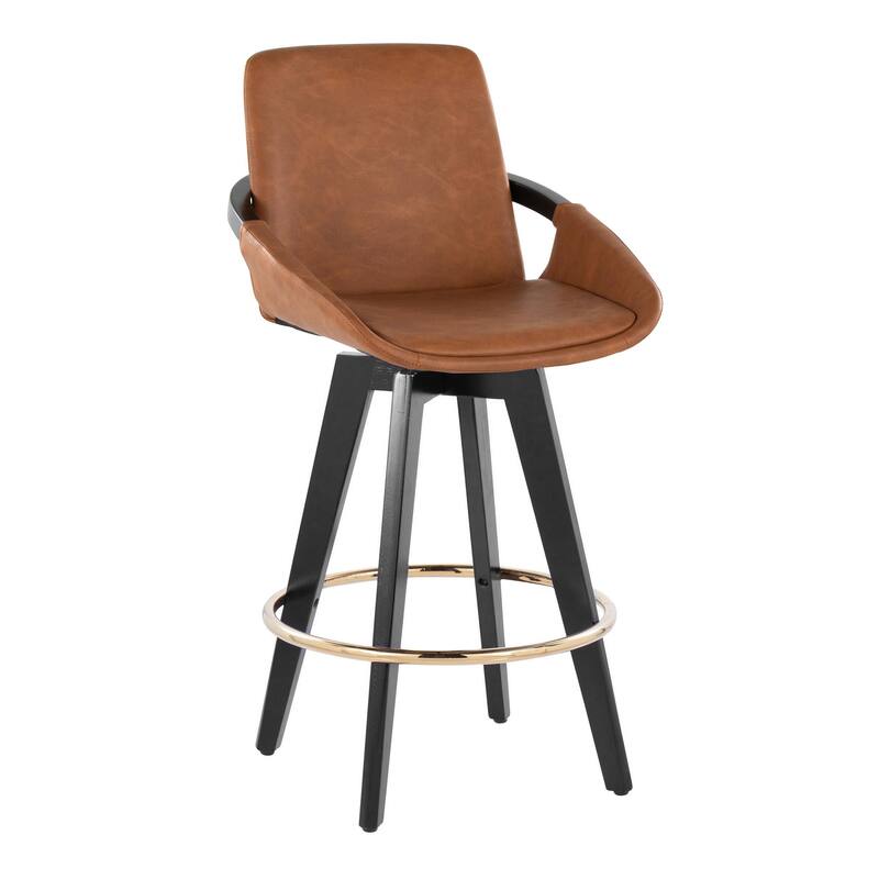 Carson Carrington Pugo Fixed-Height Counter Stool with Black Wood Base (Set of 2) - Camel + Gold Footrest