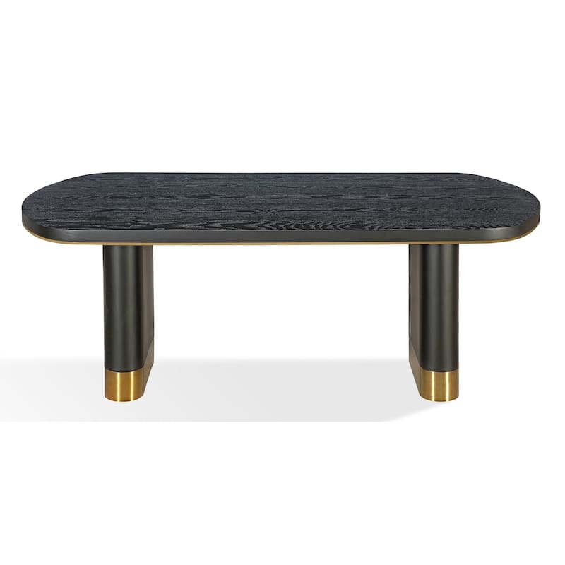 79 Inch Modern Dining Table, Oval Shaped Surface, Brass Metal Accents
