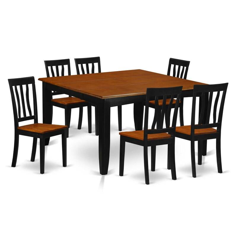 HomeStock 7-Piece Square Black & Cherry Finish Solid Wood Top Dining Table with 6-Chairs