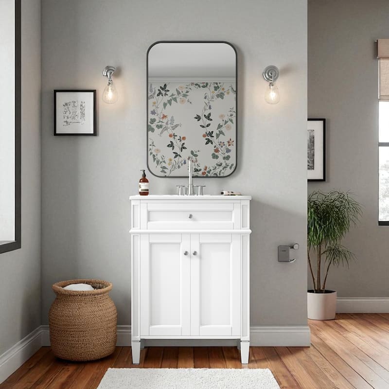 24'' Bathroom Vanity with Sink, Freestanding Storage Cabinet with 2 Doors, Tip-Out Drawer & Soft-Close Organizers
