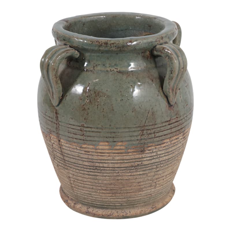 Terracotta Table Vase with Weathered Finish and Handles for Home Decor
