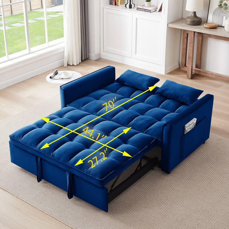 Versatile Velvet Futon Sofa Bed with Adjustable Back and Storage Bag for Living Room