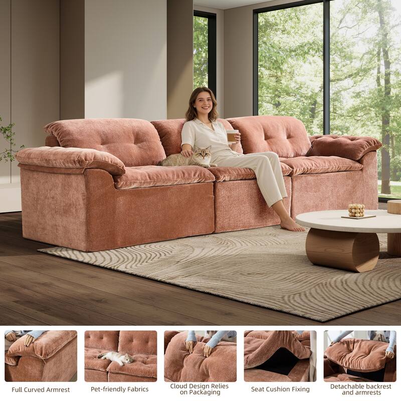 Rossetta 3-Seater Luxury Cloud Chenille Modular Sofa with Adjustable Footrest