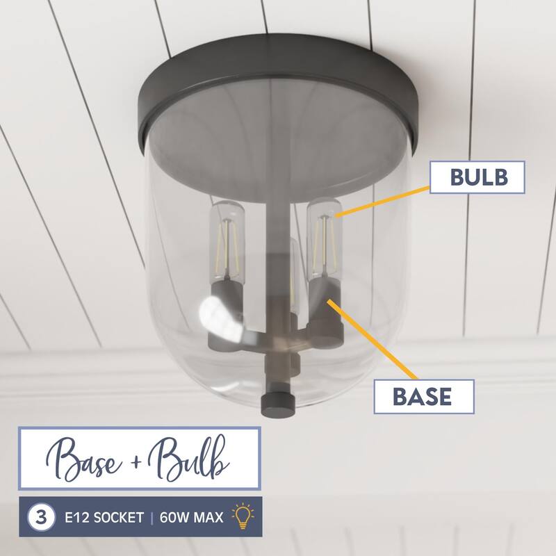 Prominence Home Hansley Matte Black 3-Light Flush Mount with Clear Glass