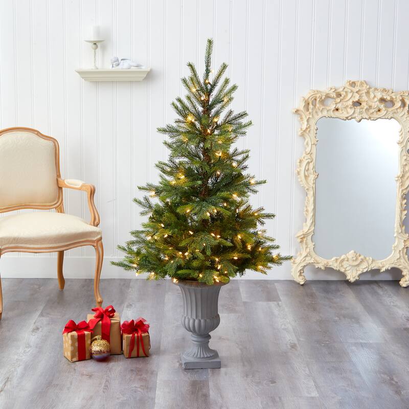 56" Artificial Christmas Tree with 100 Lights in Decorative Urn