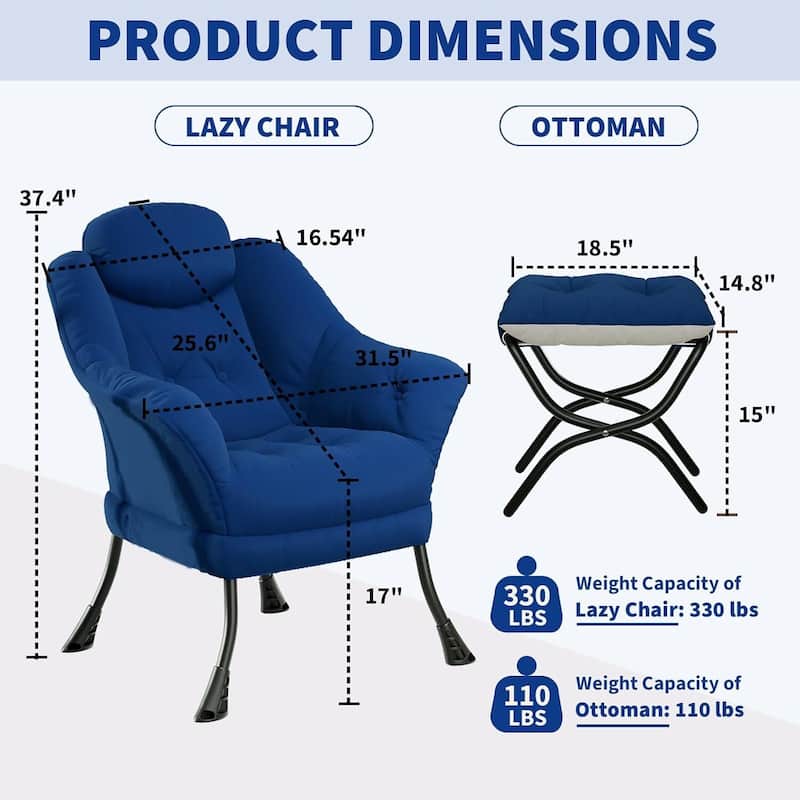 Modern Accent Comfy Lazy Sofa Chair with Ottoman for Bedroom or Living Room