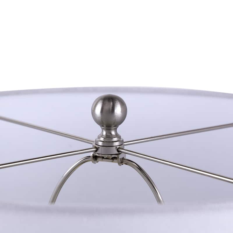 Round Table Lamp with Paper Base and Linen Shade French Country Style