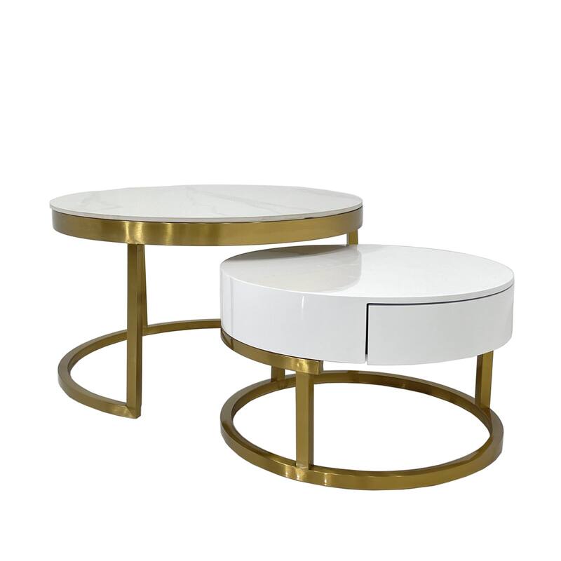 Coffee Table with Marble Top and Matte Gold Base