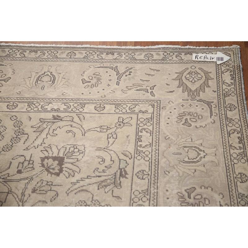 Hand Knotted Oriental 100% Wool Carpet Traditional Floral Beige & Ivories Tabriz Area Rug - 13' 2'' X 9' 10''
