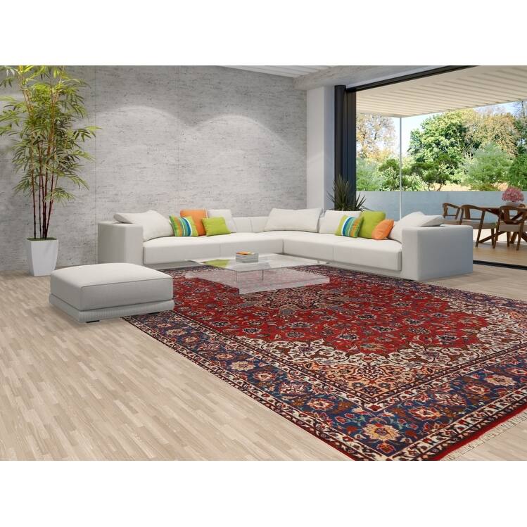 Hand Knotted Oriental 100% Wool Carpet Traditional Floral Red Isfahan Area Rug - 16' 3'' X 10' 5''