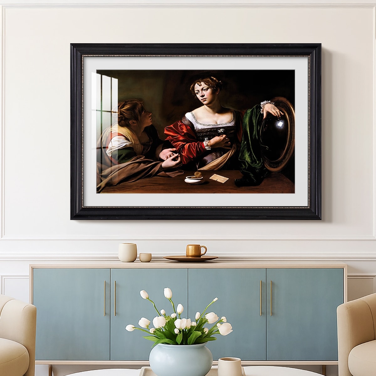 Martha and Mary Magdalene c 1598-Caravaggio-Custom Framed Print