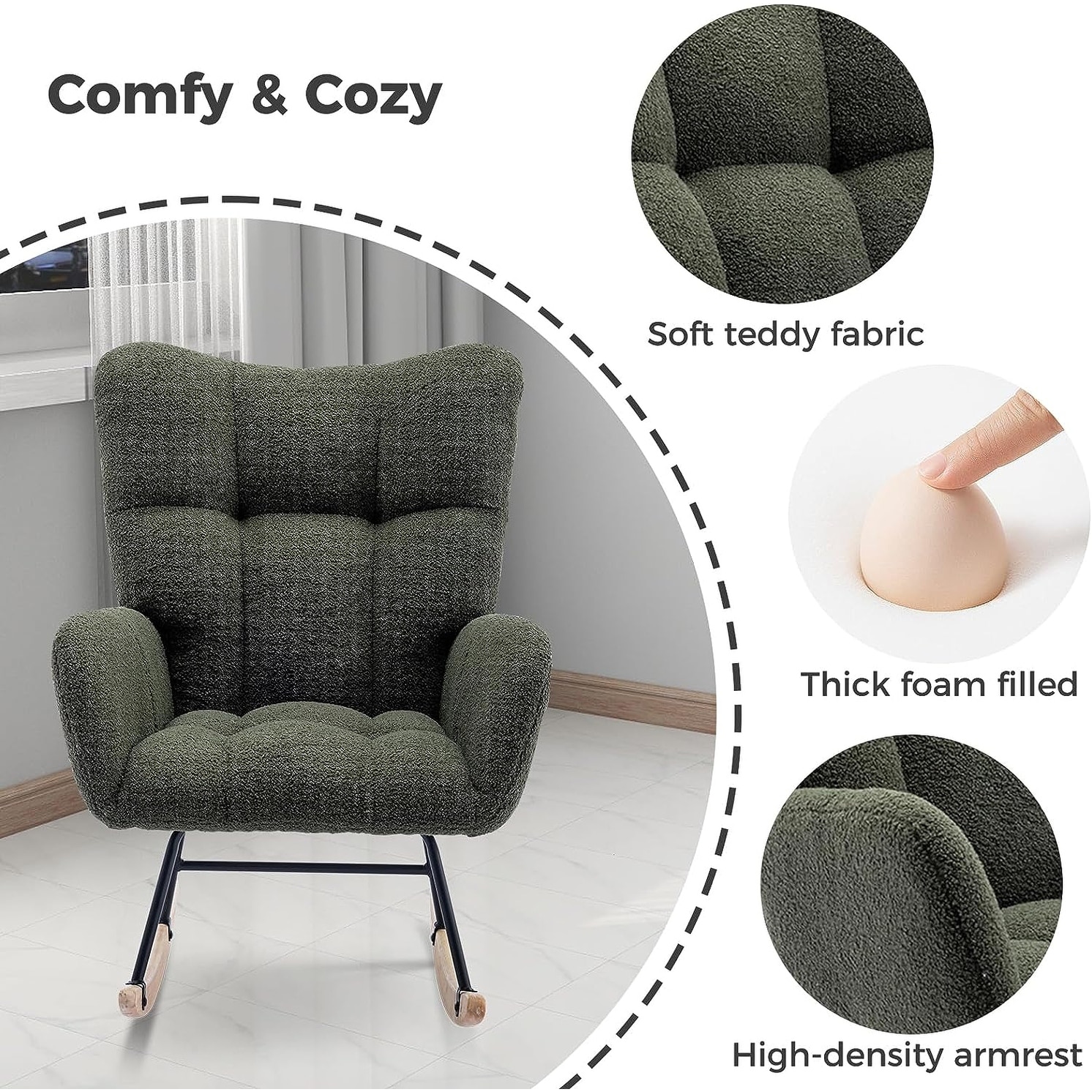 Rocking Chair Nursery Baby Glider Rocker with Backrest On Sale