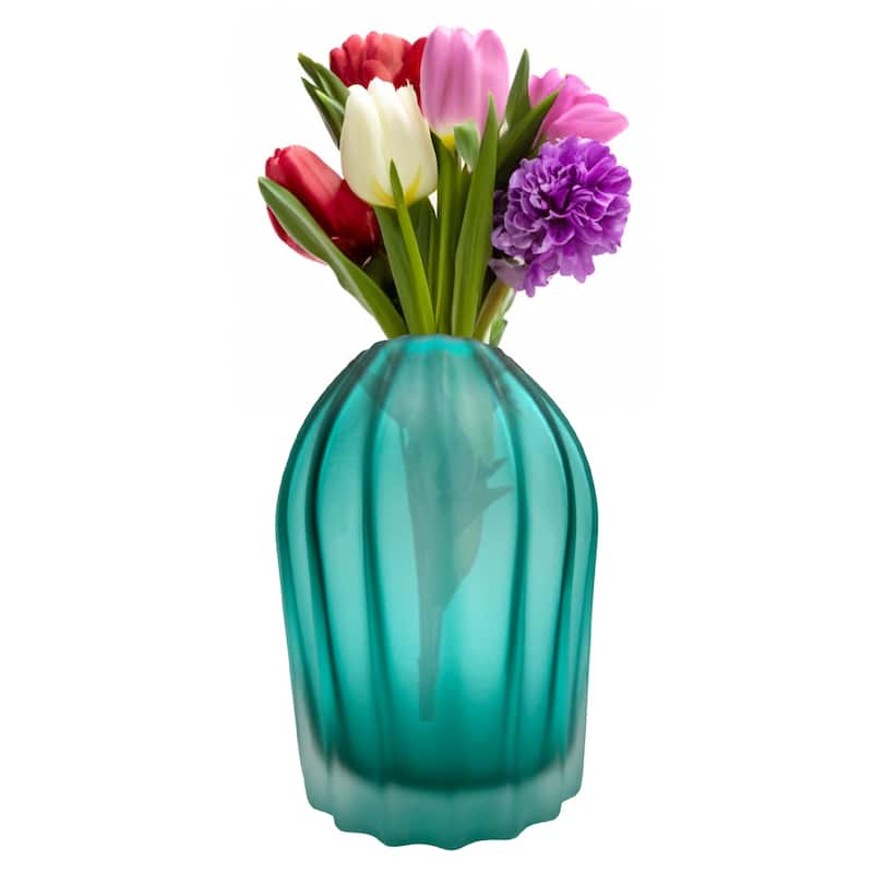 8" High Premium Contemporary Glass Vase in Turquoise