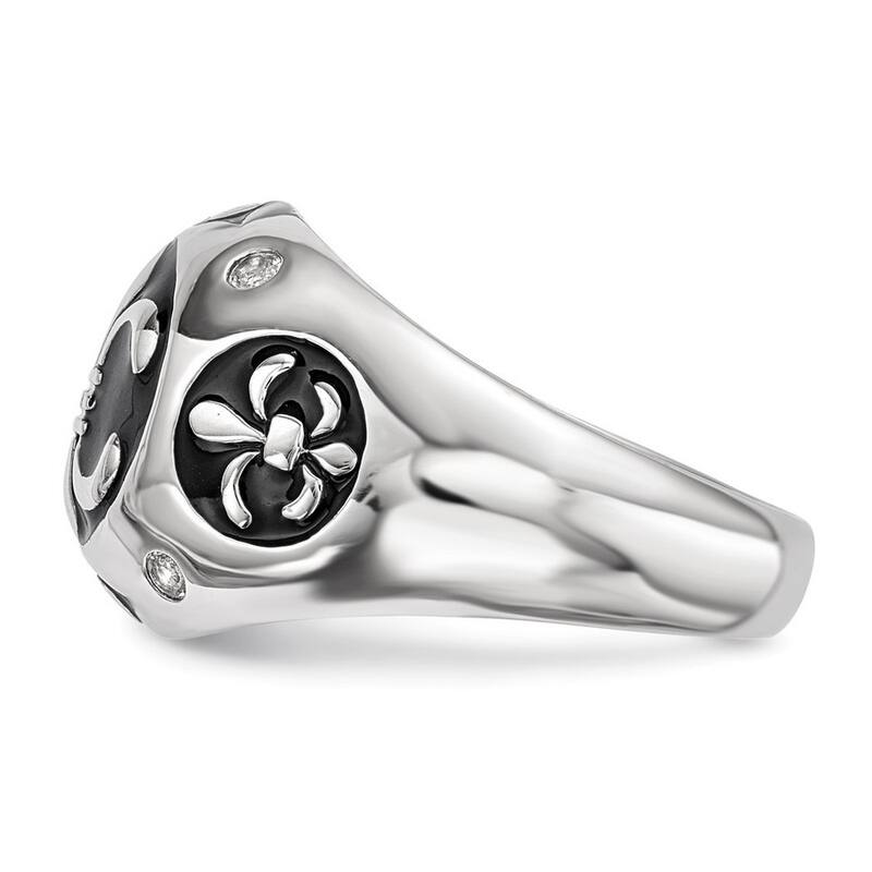 Curata 925 Sterling Silver Open back Polished White Topaz Fleur De Lis Ring