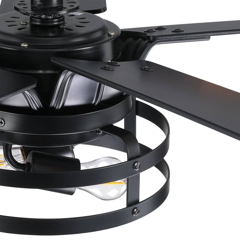 52" Industrial Wood 5-Blade Black Ceiling Fan with Remote and Light Kit