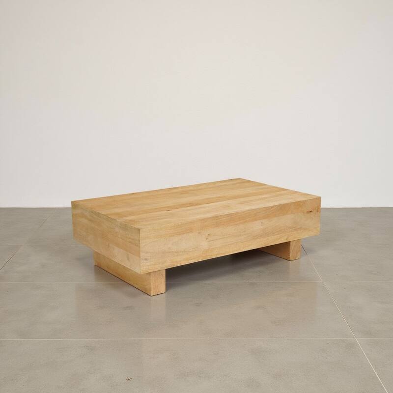 Elias Coffee Table 42" Rectangular Top Sandblasted Natural Brown Mango Wood Wood Sustainably Harvested - Natural Brown