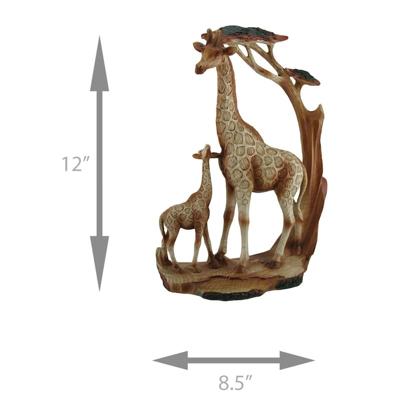 Giraffe Family Carved Wood Look Resin Statue - 12 X 8.5 X 3 inches