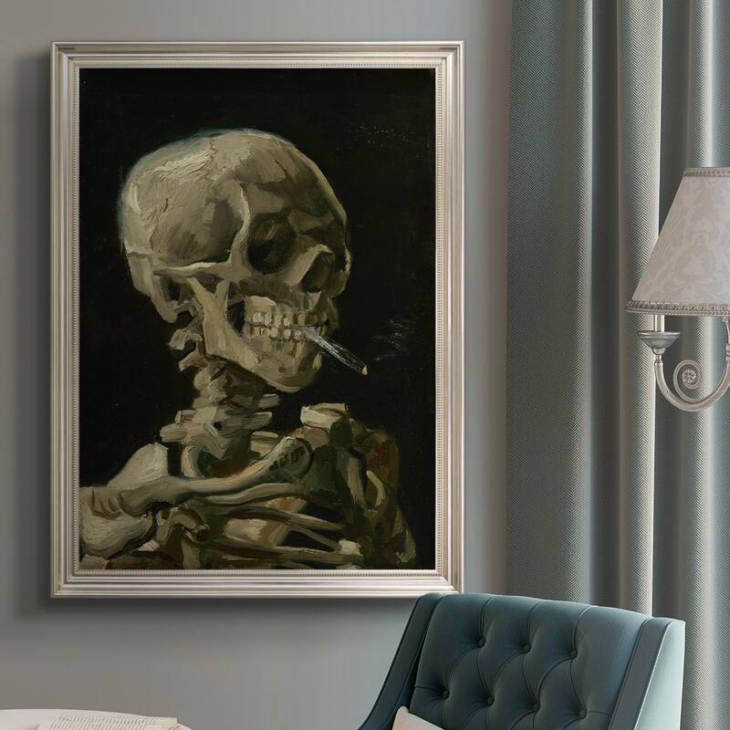 Skull of a Skeleton with Burning Cigarette Premium Framed Canvas- Ready to Hang