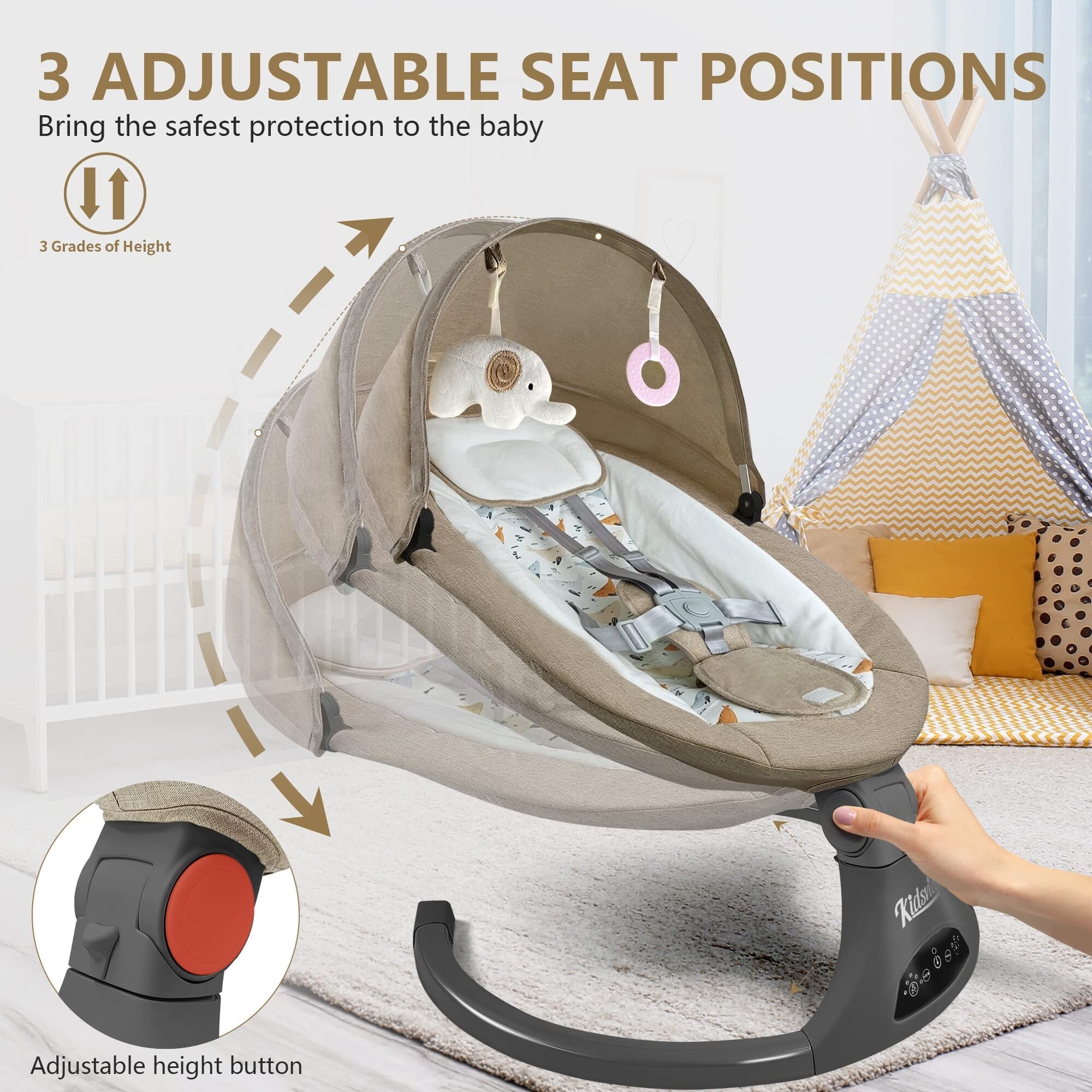 Bluetooth Baby Swing for Infants, 5 Speed Electric Baby