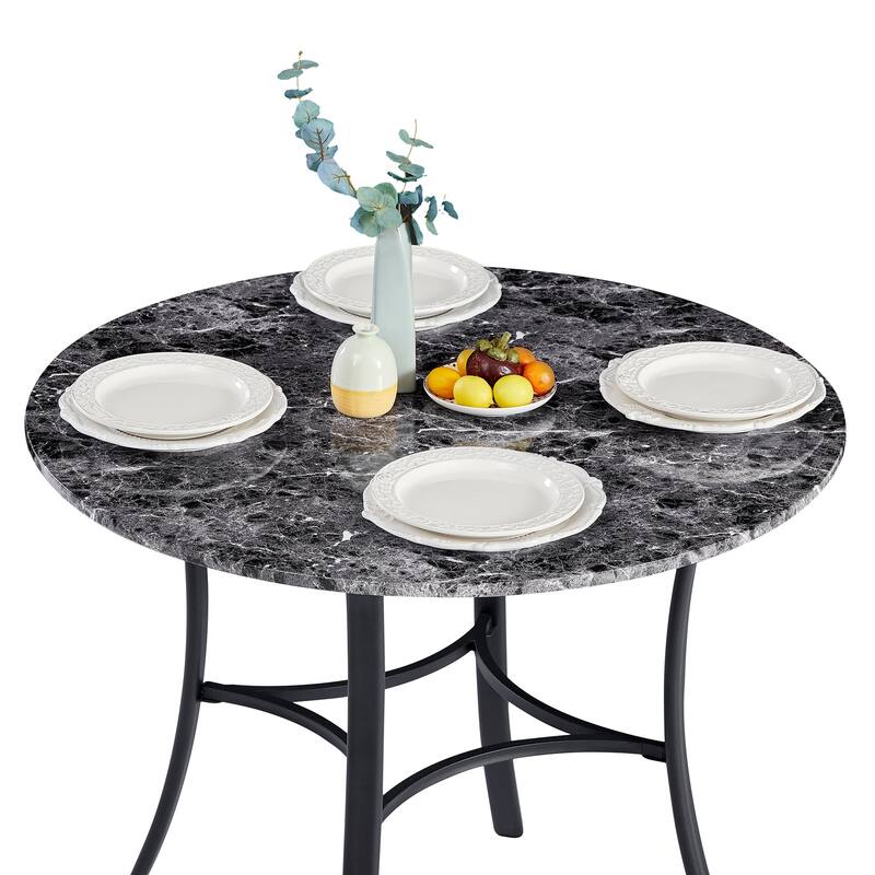 VECELO Round Dining Table, Metal Frame Dining Chairs, Modern Dining Table and Chairs Set for 2-4 People, 3 Options