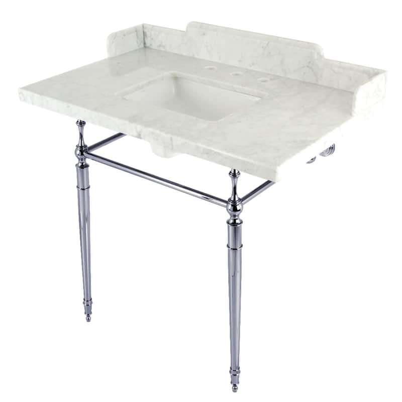 Kingston Brass LMS3622M8SQ Habsburg 36" Rectangular Brass, Marble - Marble White / Polished Chrome