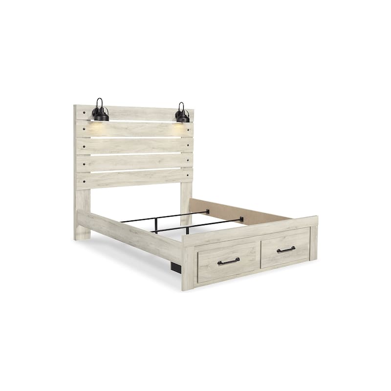 Cambeck Whitewashed Panel Bed w/ 2 Footboard Storage Drawers