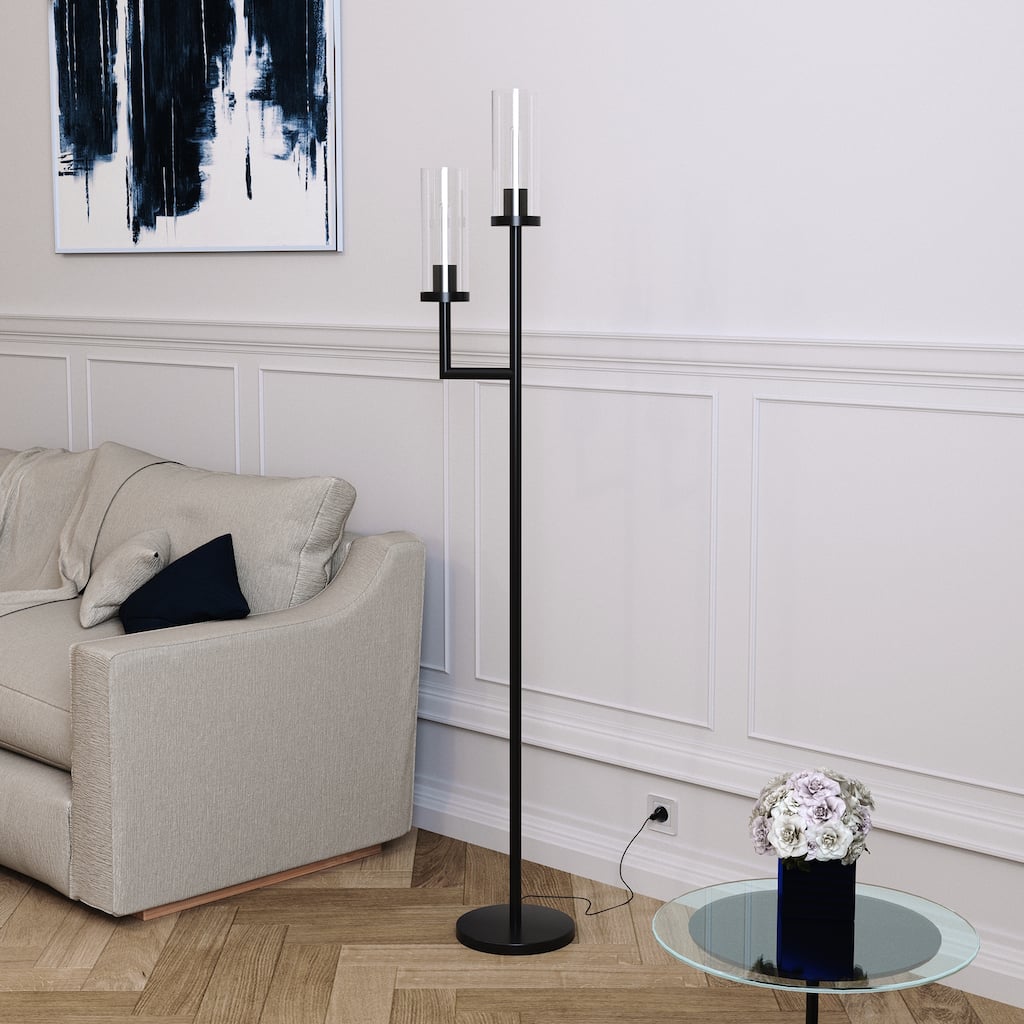 Banta Metal and Glass Double Torchiere Floor Lamp