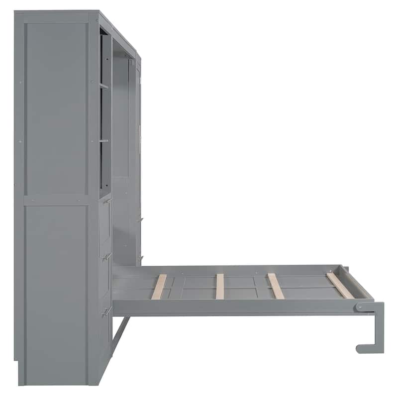 Queen Size Murphy Bed Wall Bed with Closet, Drawers and Shelves
