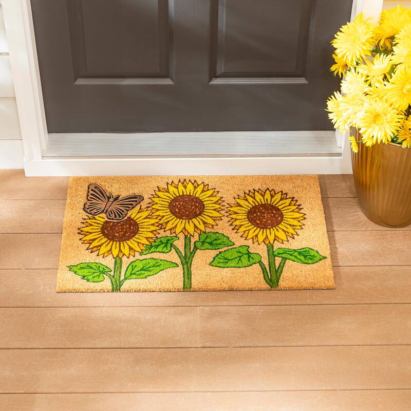30 in. x 18 in. Sunflower Field Coir Mat with Rubber Embossed Butterfly