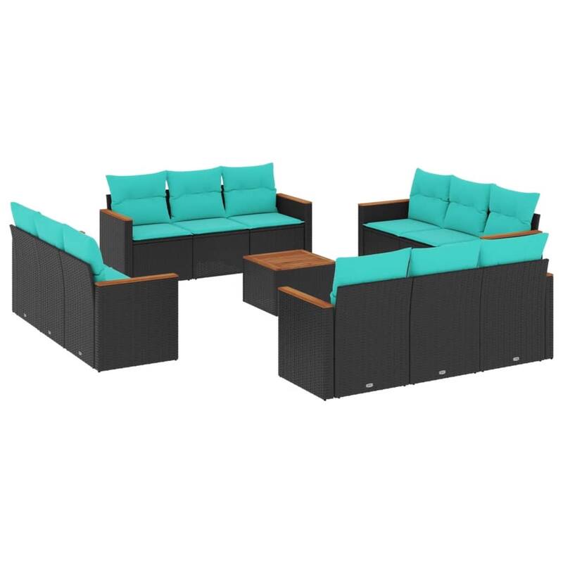 vidaXL Patio Sofa Set with Cushions Outdoor Conversation Furniture Poly Rattan - 21.7x 24.4x 27.2